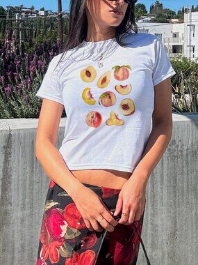 🍑 Vintage Peach Graphic Baby Tee 🍑 Woman Baby Tee, Peach Shirt